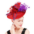 Red ascot hat pale kentucky derby race day wedding hat cocktail fascinator for ladies